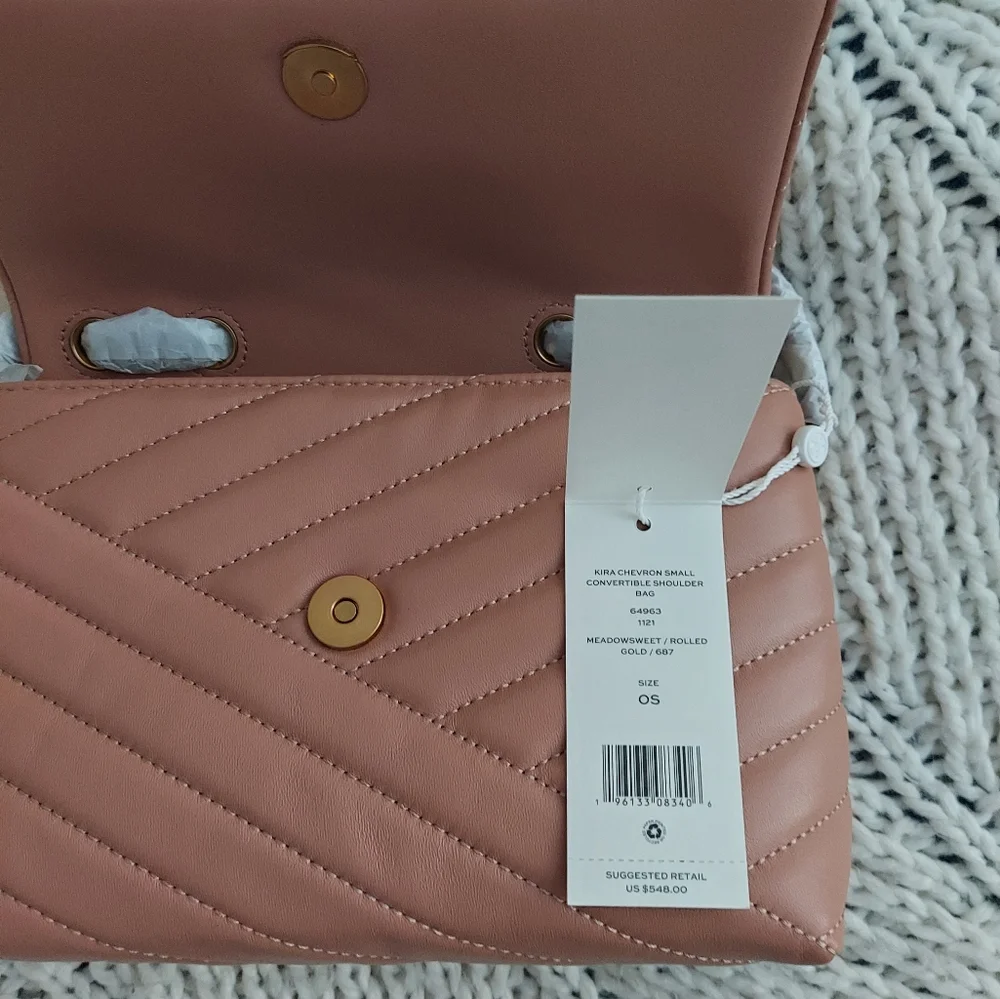 TORY BURCH New Kira Chevron Small Convertible Shoulder Bag - Pink - Picture 4 of 16